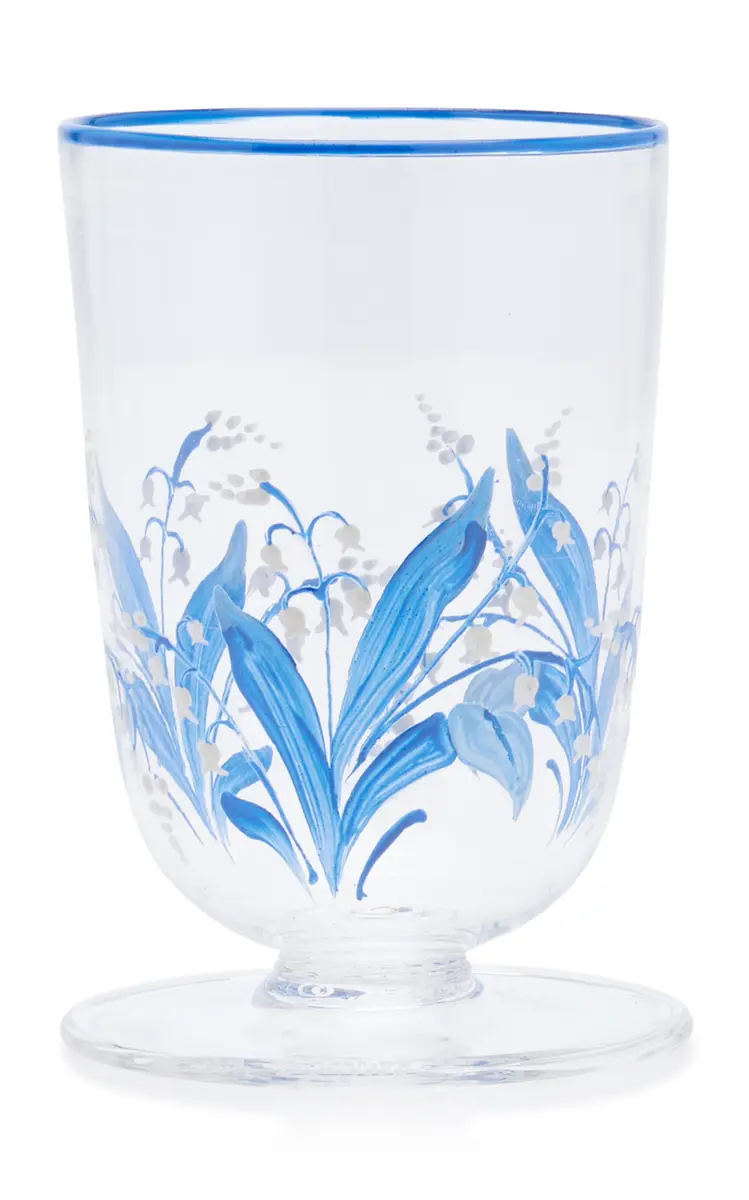 Moda Domus Hand-Painted Lily of The Valley Footed Glass Tumbler | Thumbnail 5 Moda Domus Hand-Painted Lily of The Valley Footed Glass Tumbler | Thumbnail 5