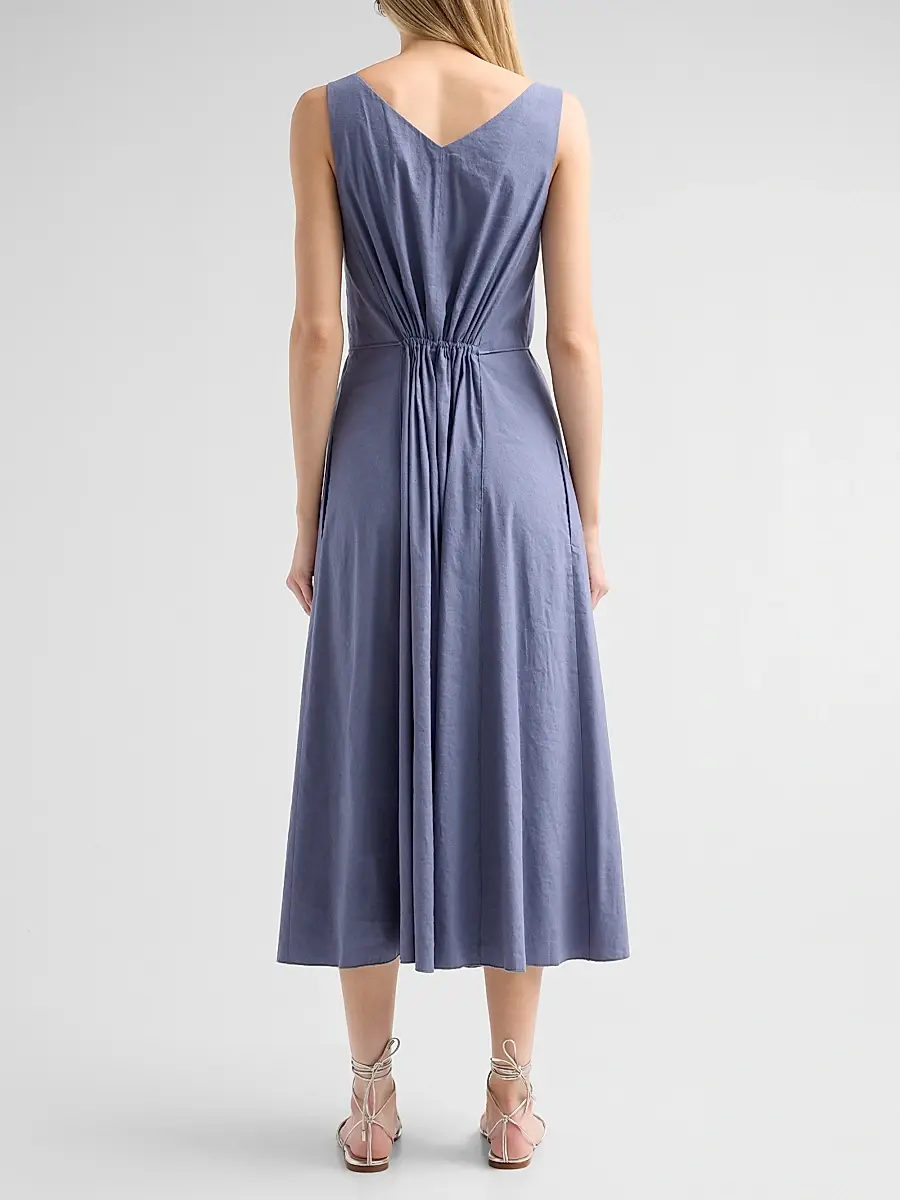 Vince Women's V-Neck Linen-Blend Sleeveless Midi-Dress | Thumbnail 3 Vince Women's V-Neck Linen-Blend Sleeveless Midi-Dress | Thumbnail 3