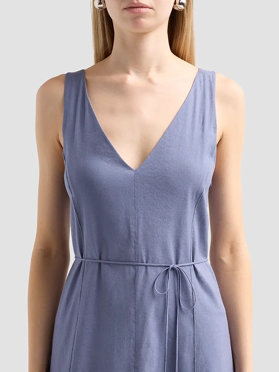 Vince Women's V-Neck Linen-Blend Sleeveless Midi-Dress | Thumbnail 5 Vince Women's V-Neck Linen-Blend Sleeveless Midi-Dress | Thumbnail 5