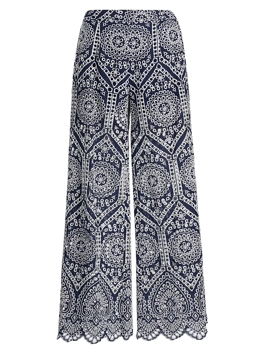 Generation Love Women's Fifi Eyelet Cotton Wide-Leg Pants - Navy White - Size XL | Image 1 Generation Love Women's Fifi Eyelet Cotton Wide-Leg Pants - Navy White - Size XL | Image 1
