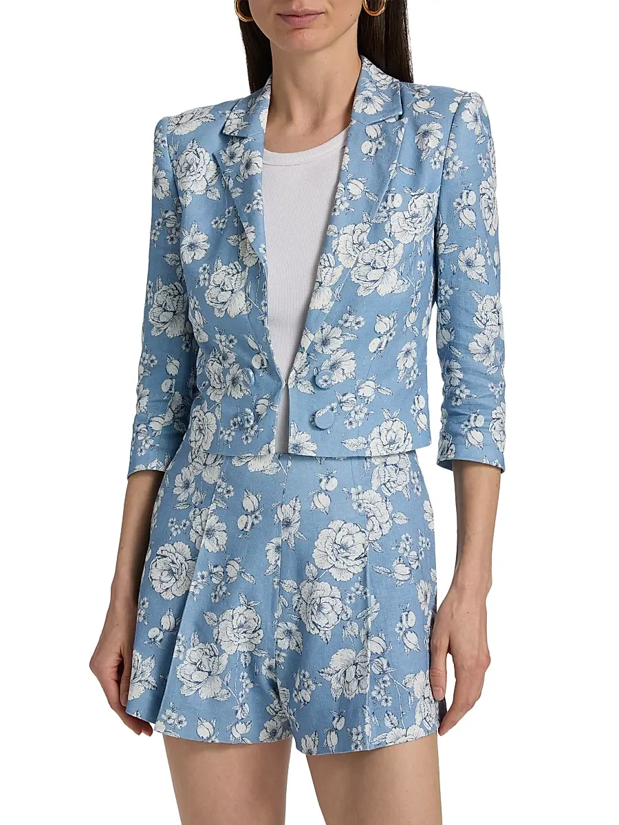 Generation Love Women's Emmeline Floral Linen Crop Blazer | Thumbnail 3 Generation Love Women's Emmeline Floral Linen Crop Blazer | Thumbnail 3