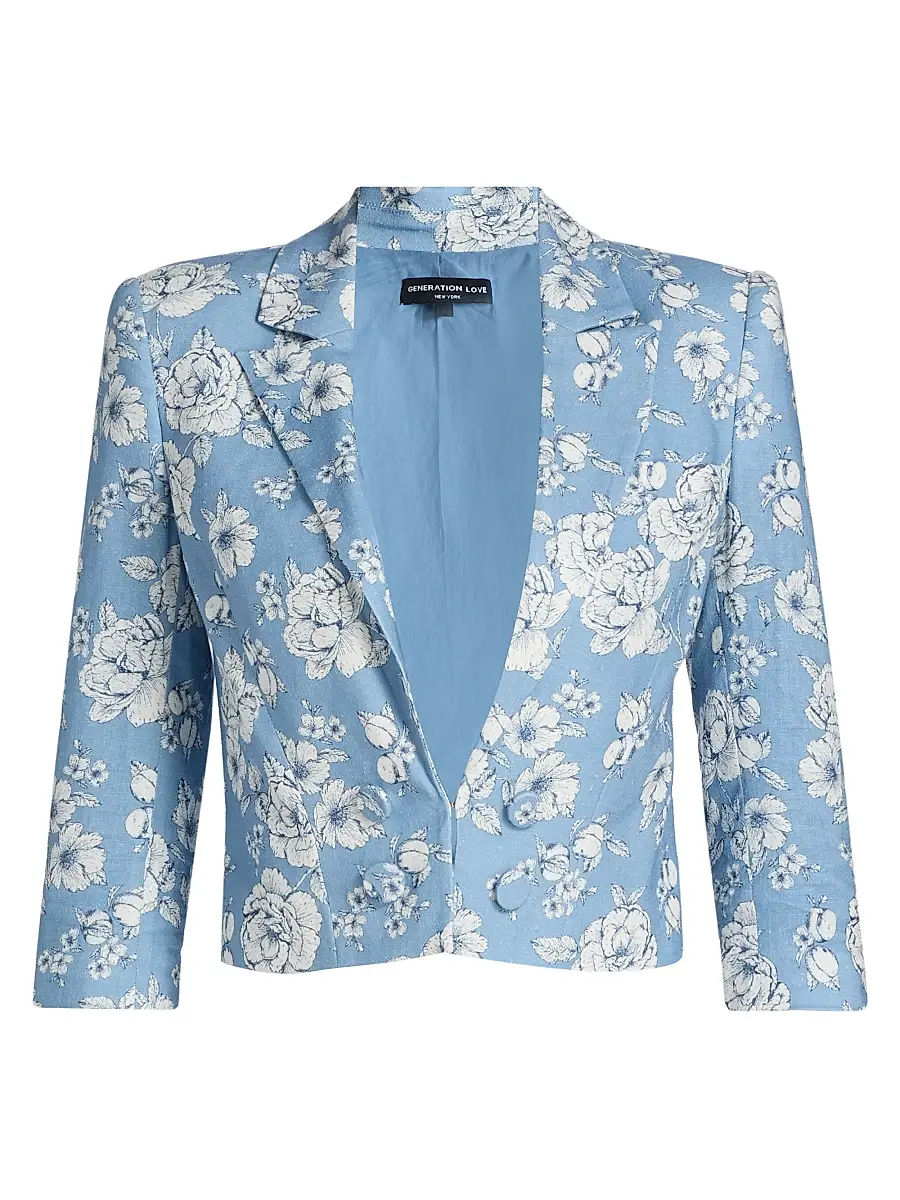 Generation Love Women's Emmeline Floral Linen Crop Blazer | Image 1 Generation Love Women's Emmeline Floral Linen Crop Blazer | Image 1