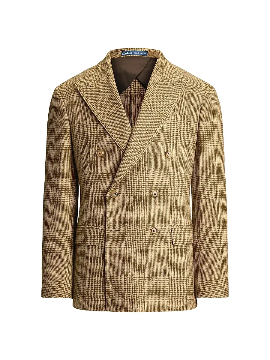 Polo Ralph Lauren Men's Glen Plaid Double-Breasted Sport Jacket - Brown Tan | Image 1 Polo Ralph Lauren Men's Glen Plaid Double-Breasted Sport Jacket - Brown Tan | Image 1