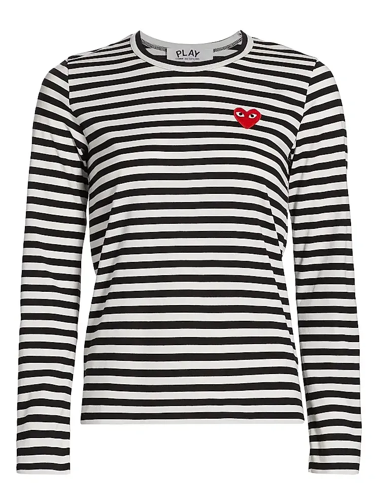 Comme des Garçons PLAY Women's Striped Red Heart Long-Sleeve Shirt