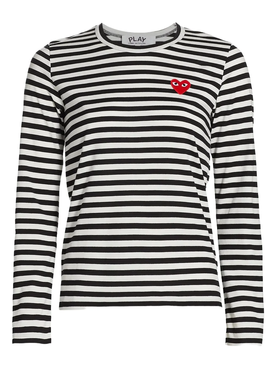 Comme des Garçons PLAY Women's Striped Red Heart Long-Sleeve Shirt