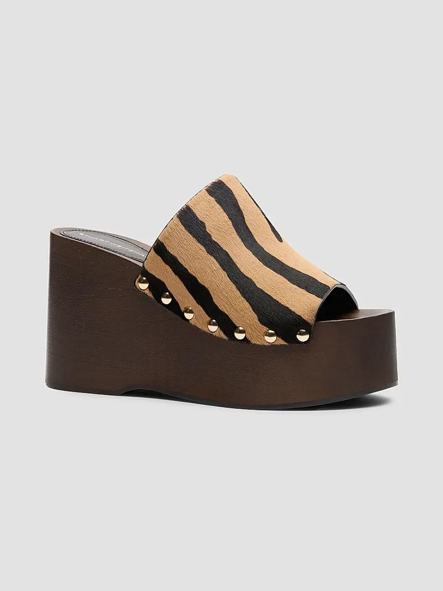 Stuart Weitzman Women's Kate 100MM Zebra-Print Calf Hair Wedge Sandals | Thumbnail 2 Stuart Weitzman Women's Kate 100MM Zebra-Print Calf Hair Wedge Sandals | Thumbnail 2