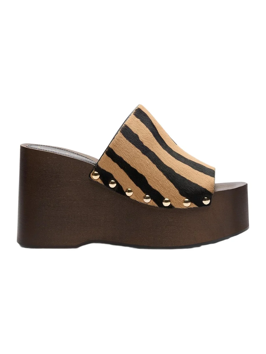 Stuart Weitzman Women's Kate 100MM Zebra-Print Calf Hair Wedge Sandals
