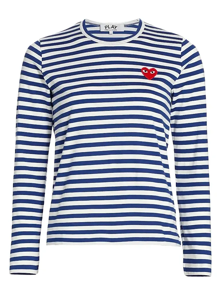 Comme des Garçons PLAY Women's Striped Red Heart Long-Sleeve Shirt