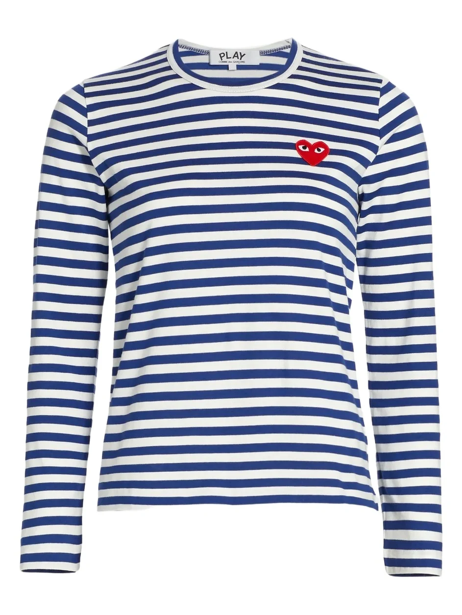 Comme des Garçons PLAY Women's Striped Red Heart Long-Sleeve Shirt