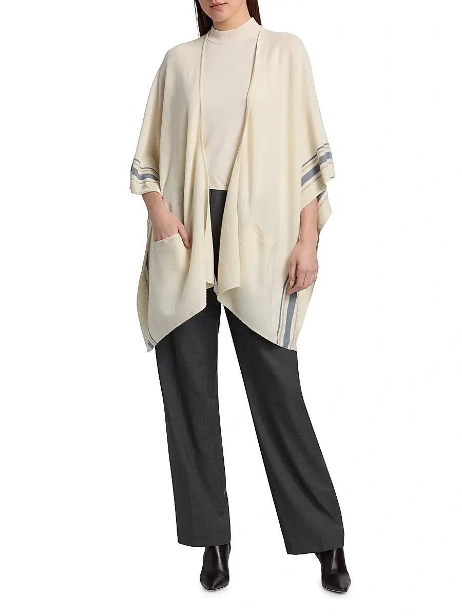 Vince Women's Striped Cashmere Knit Cape | Thumbnail 2 Vince Women's Striped Cashmere Knit Cape | Thumbnail 2