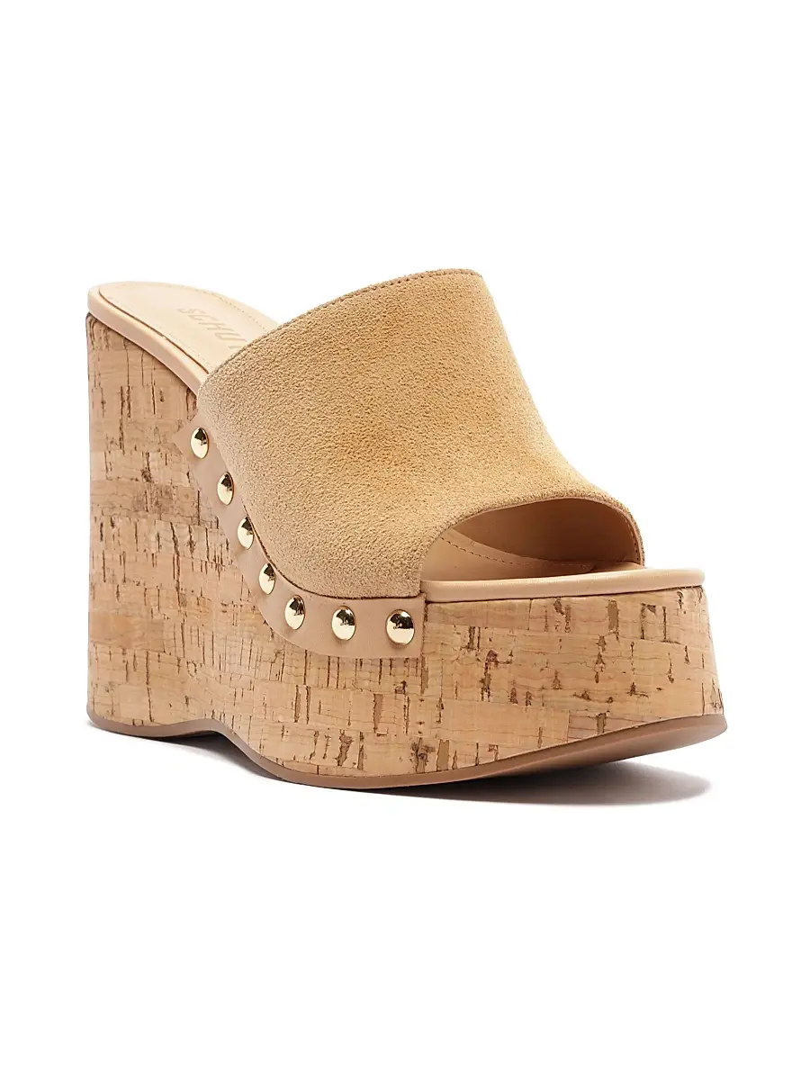 Schutz Women's Dalle Studded Suede Wedge-Heel Mules | Thumbnail 2 Schutz Women's Dalle Studded Suede Wedge-Heel Mules | Thumbnail 2