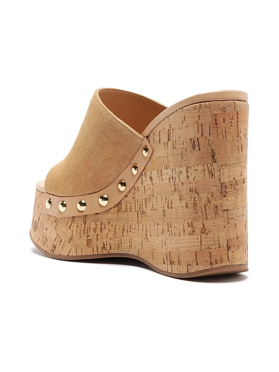 Schutz Women's Dalle Studded Suede Wedge-Heel Mules | Thumbnail 3 Schutz Women's Dalle Studded Suede Wedge-Heel Mules | Thumbnail 3