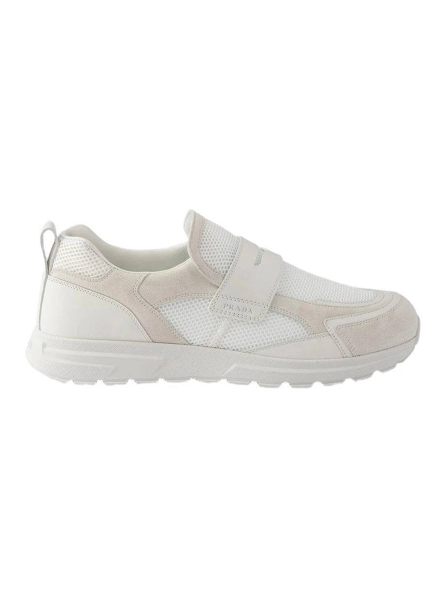 Prada Men's Mesh Fabric and Leather Loafers - White