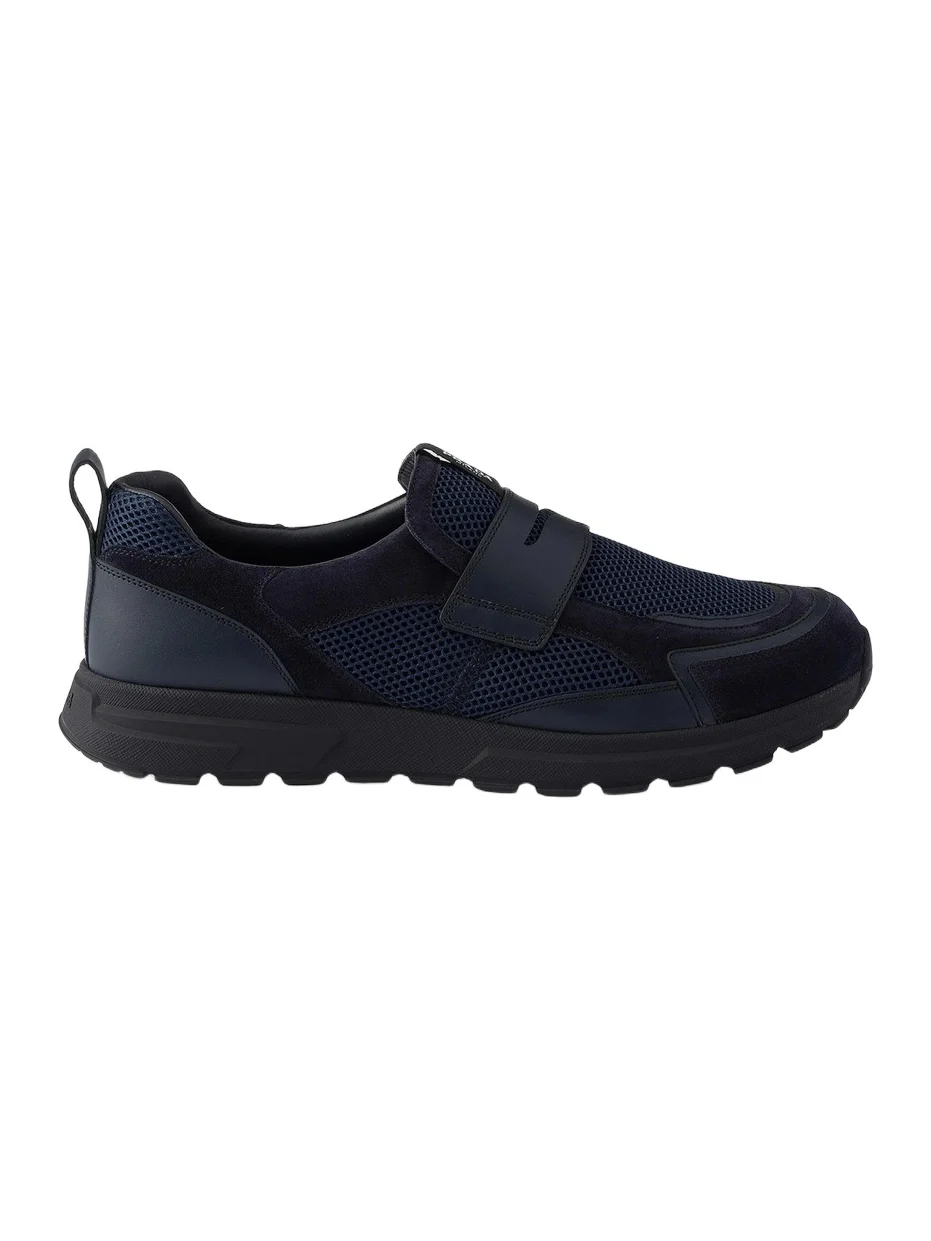 Men's Mesh Fabric and Leather Loafers - Blue