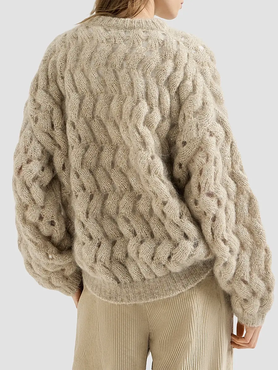 Brunello Cucinelli Women's Dazzling Zigzag Cables Sweater in Mohair and Wool - Sand | Thumbnail 3 Brunello Cucinelli Women's Dazzling Zigzag Cables Sweater in Mohair and Wool - Sand | Thumbnail 3