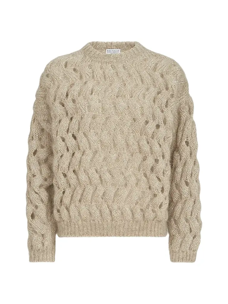 Brunello Cucinelli Women's Dazzling Zigzag Cables Sweater in Mohair and Wool - Sand | Image 1 Brunello Cucinelli Women's Dazzling Zigzag Cables Sweater in Mohair and Wool - Sand | Image 1