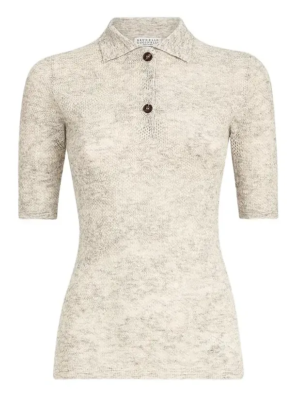 Women's Silk, Alpaca and Wool Flower Lace Knit Polo