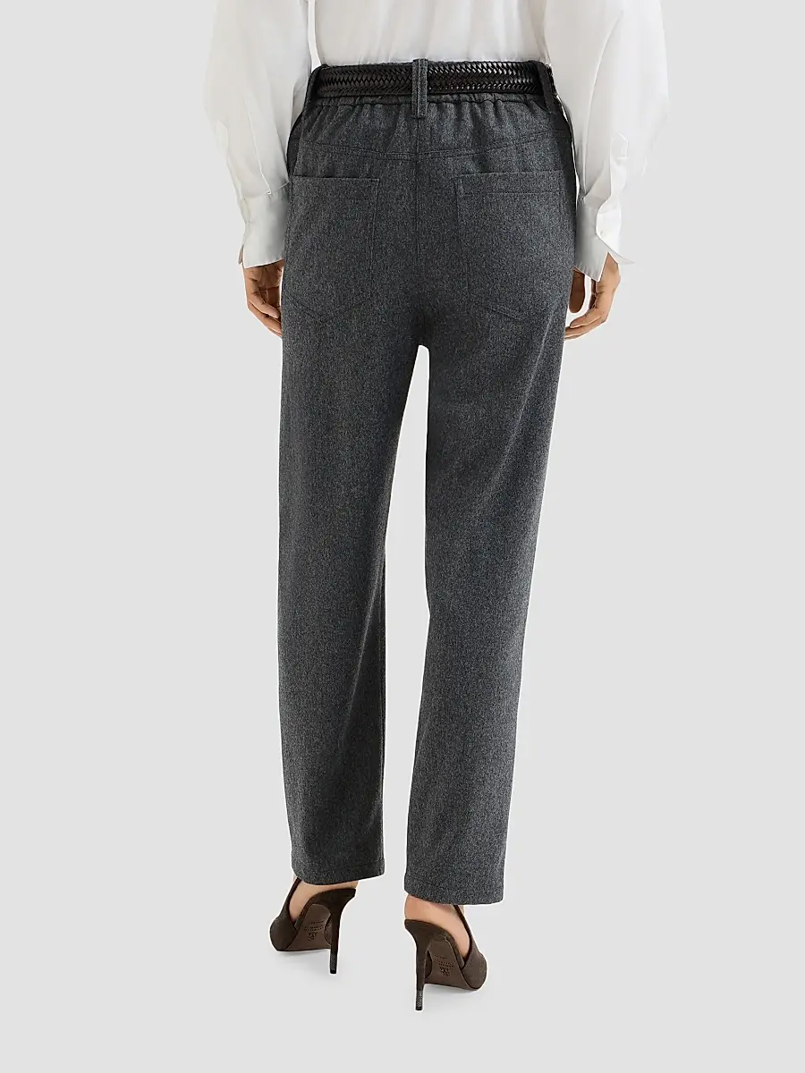 Brunello Cucinelli Women's Wool Flannel Baggy Trousers with Monili | Thumbnail 3 Brunello Cucinelli Women's Wool Flannel Baggy Trousers with Monili | Thumbnail 3