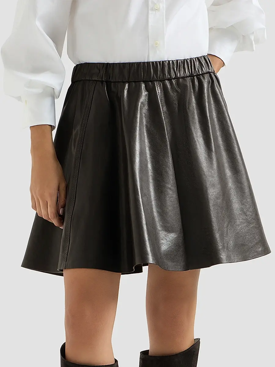Brunello Cucinelli Women's Polished Nappa Leather Mini Circle Skirt | Thumbnail 2 Brunello Cucinelli Women's Polished Nappa Leather Mini Circle Skirt | Thumbnail 2