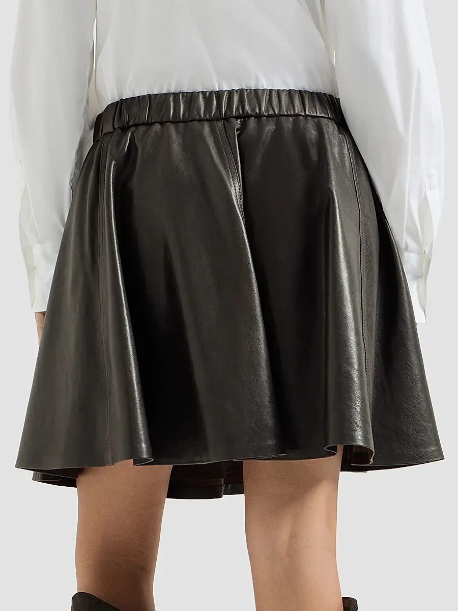 Brunello Cucinelli Women's Polished Nappa Leather Mini Circle Skirt | Thumbnail 3 Brunello Cucinelli Women's Polished Nappa Leather Mini Circle Skirt | Thumbnail 3