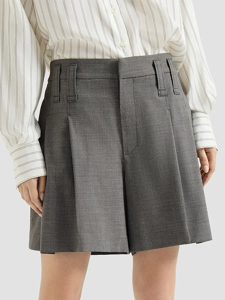 Brunello Cucinelli Women's Tropical Luxury Wool Formal Shorts with Monili - Dark Grey | Thumbnail 2 Brunello Cucinelli Women's Tropical Luxury Wool Formal Shorts with Monili - Dark Grey | Thumbnail 2