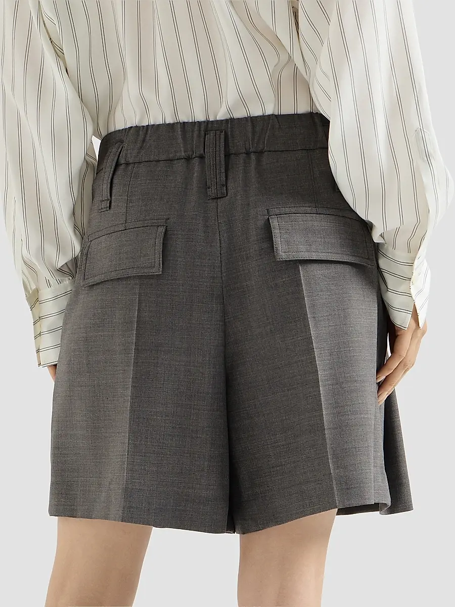 Brunello Cucinelli Women's Tropical Luxury Wool Formal Shorts with Monili - Dark Grey | Thumbnail 4 Brunello Cucinelli Women's Tropical Luxury Wool Formal Shorts with Monili - Dark Grey | Thumbnail 4