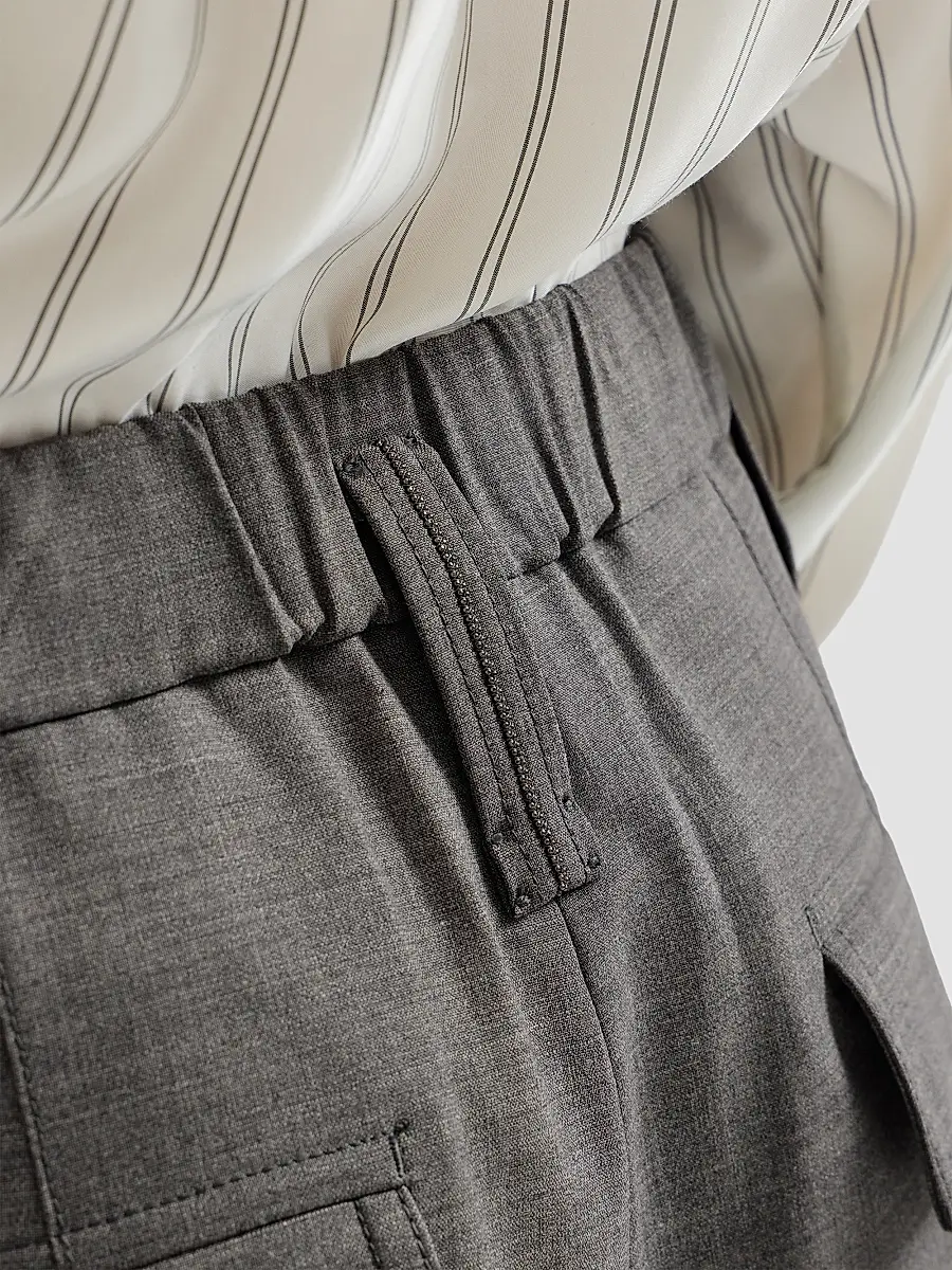 Brunello Cucinelli Women's Tropical Luxury Wool Formal Shorts with Monili - Dark Grey | Thumbnail 5 Brunello Cucinelli Women's Tropical Luxury Wool Formal Shorts with Monili - Dark Grey | Thumbnail 5