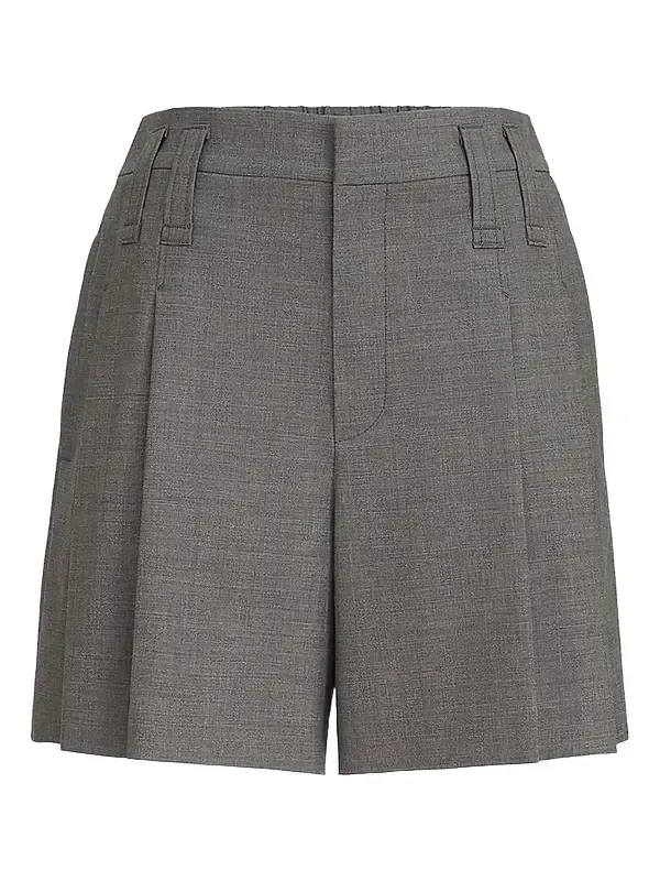 Brunello Cucinelli Women's Tropical Luxury Wool Formal Shorts with Monili - Dark Grey