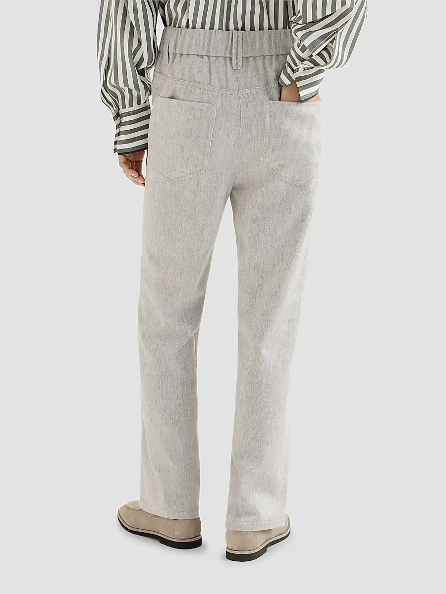 Brunello Cucinelli Women's Wool Flannel Baggy Trousers with Monili | Thumbnail 3 Brunello Cucinelli Women's Wool Flannel Baggy Trousers with Monili | Thumbnail 3