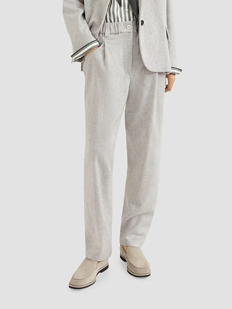 Brunello Cucinelli Women's Wool Flannel Baggy Trousers with Monili | Thumbnail 5 Brunello Cucinelli Women's Wool Flannel Baggy Trousers with Monili | Thumbnail 5