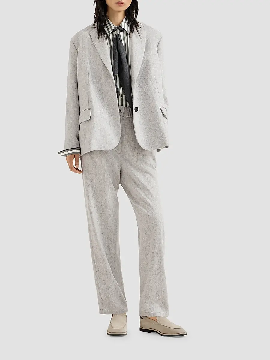 Brunello Cucinelli Women's Wool Flannel Baggy Trousers with Monili | Thumbnail 6 Brunello Cucinelli Women's Wool Flannel Baggy Trousers with Monili | Thumbnail 6