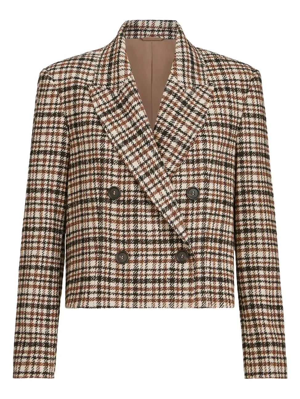 Brunello Cucinelli Women's Comfort Checked Wool and Alpaca Blazer with Monili - Brown