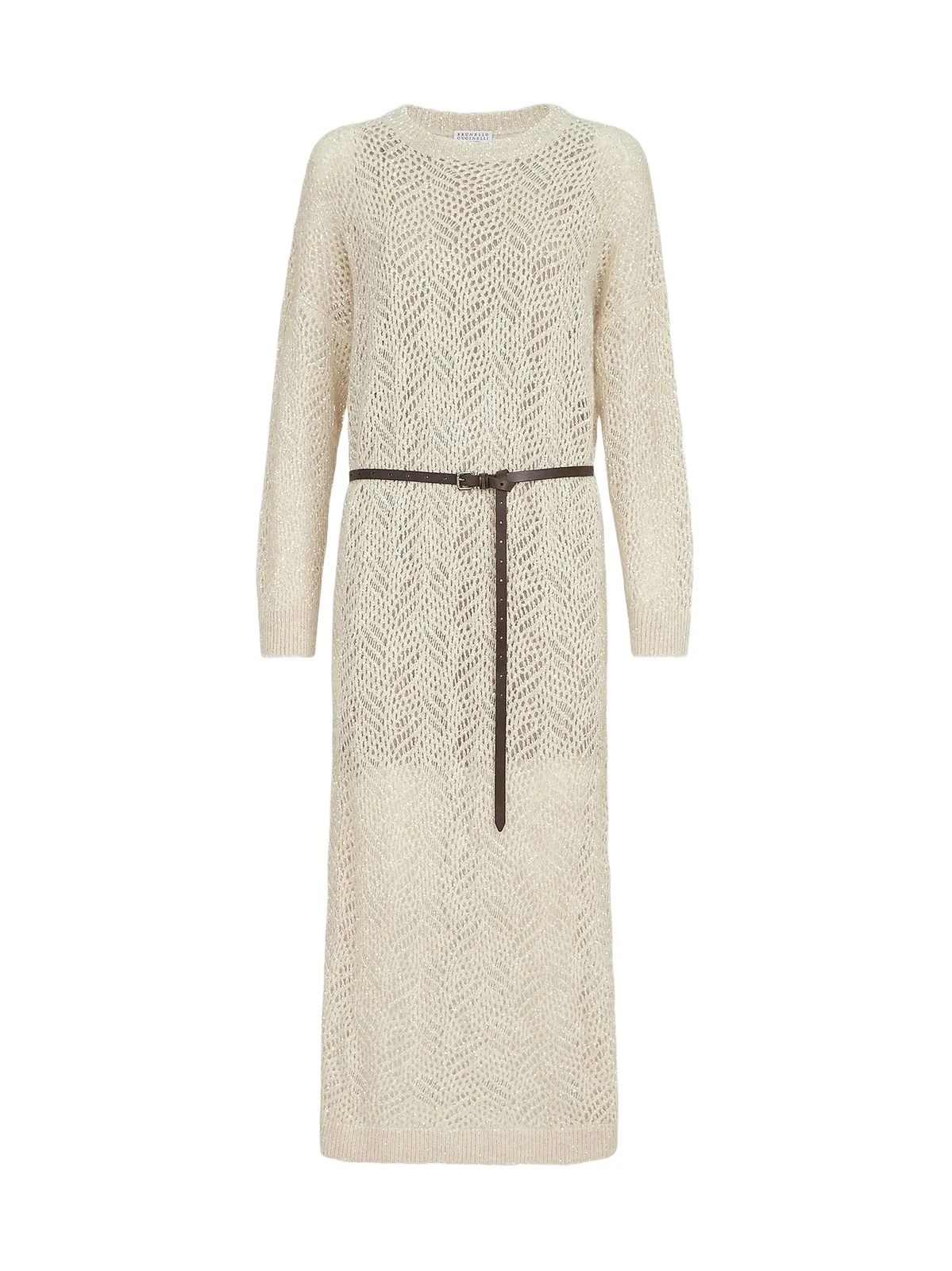 Brunello Cucinelli Women's Dazzling Abstract Leaf Knit Dress in Mohair and Wool - Cream
