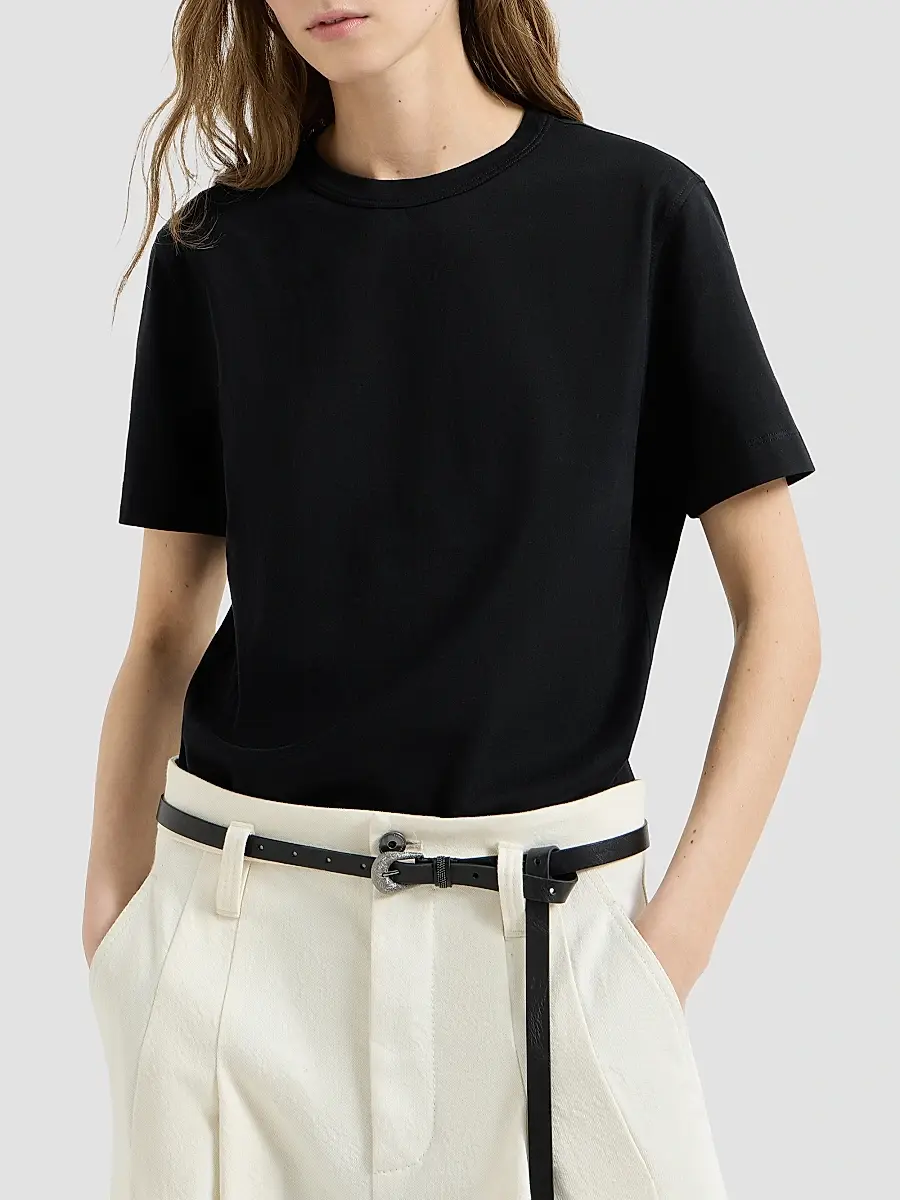 Brunello Cucinelli Women's Cotton Jersey T-Shirt with Monili - Black | Thumbnail 2 Brunello Cucinelli Women's Cotton Jersey T-Shirt with Monili - Black | Thumbnail 2
