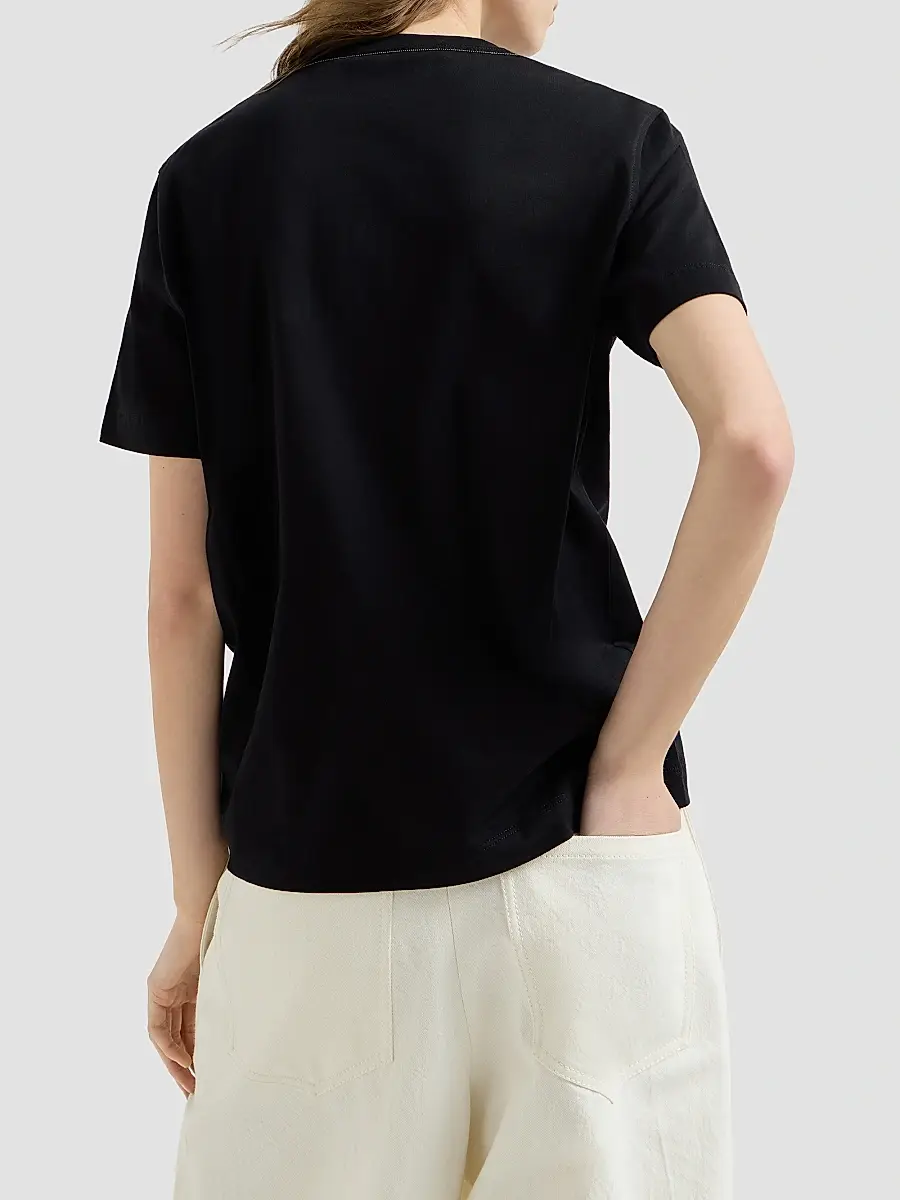 Brunello Cucinelli Women's Cotton Jersey T-Shirt with Monili - Black | Thumbnail 3 Brunello Cucinelli Women's Cotton Jersey T-Shirt with Monili - Black | Thumbnail 3