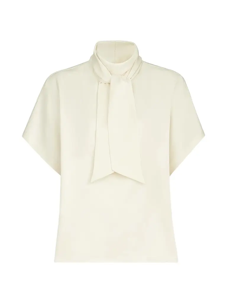 Brunello Cucinelli Women's Silk Satin High-Neck T-Shirt with Monili - Fog | Image 1 Brunello Cucinelli Women's Silk Satin High-Neck T-Shirt with Monili - Fog | Image 1