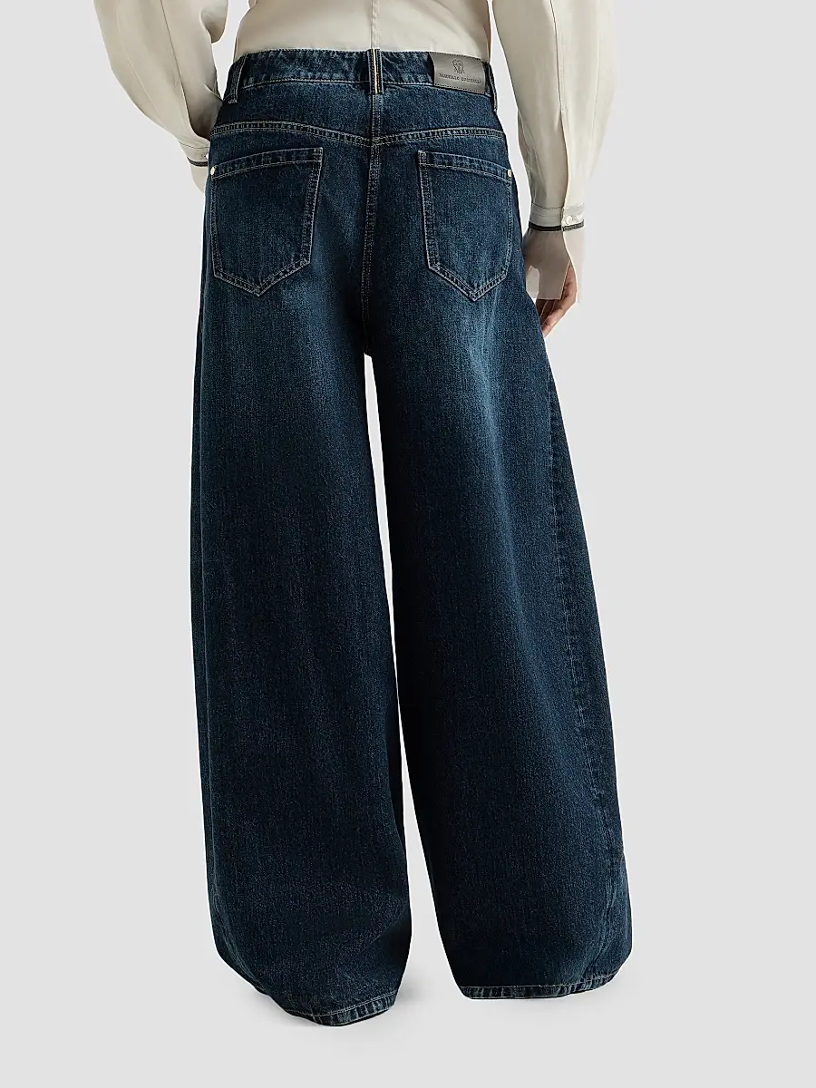 Brunello Cucinelli Women's Denim Wide Jeans with Monili - Denim | Thumbnail 3 Brunello Cucinelli Women's Denim Wide Jeans with Monili - Denim | Thumbnail 3
