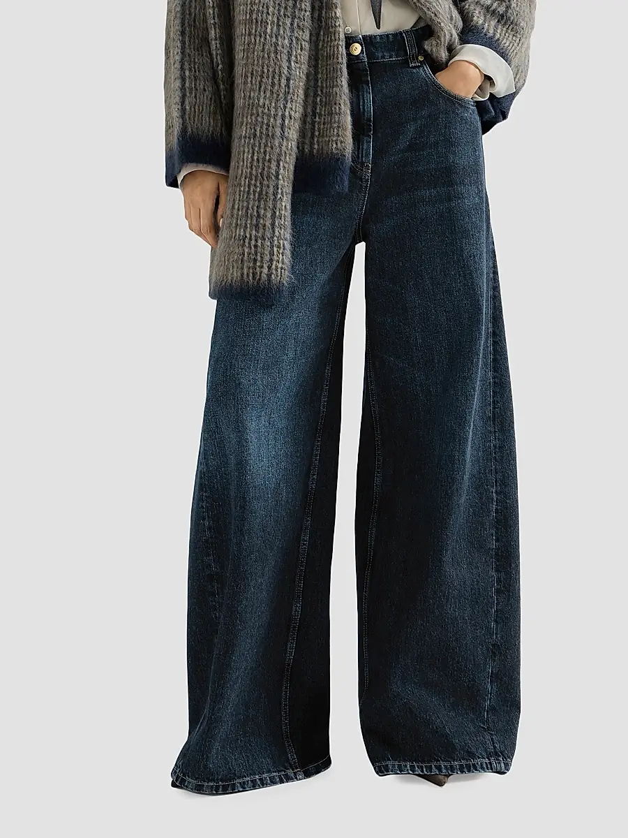 Brunello Cucinelli Women's Denim Wide Jeans with Monili - Denim | Thumbnail 4 Brunello Cucinelli Women's Denim Wide Jeans with Monili - Denim | Thumbnail 4