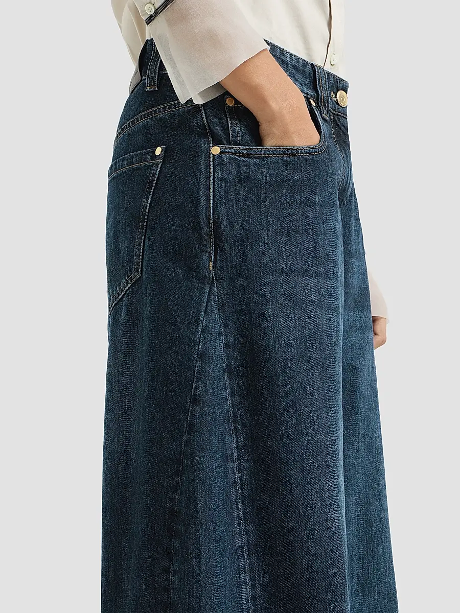 Brunello Cucinelli Women's Denim Wide Jeans with Monili - Denim | Thumbnail 5 Brunello Cucinelli Women's Denim Wide Jeans with Monili - Denim | Thumbnail 5