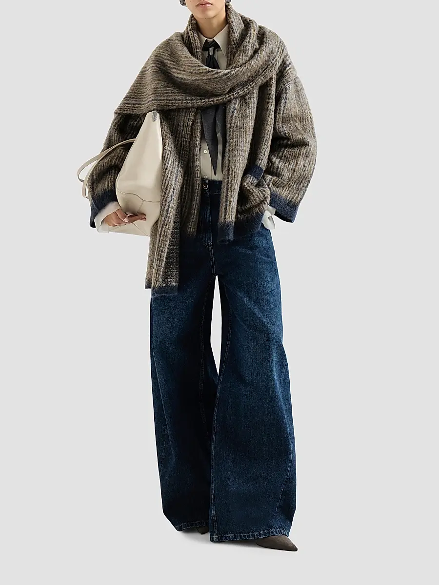 Brunello Cucinelli Women's Denim Wide Jeans with Monili - Denim | Thumbnail 6 Brunello Cucinelli Women's Denim Wide Jeans with Monili - Denim | Thumbnail 6