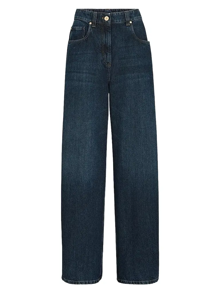 Brunello Cucinelli Women's Denim Wide Jeans with Monili - Denim