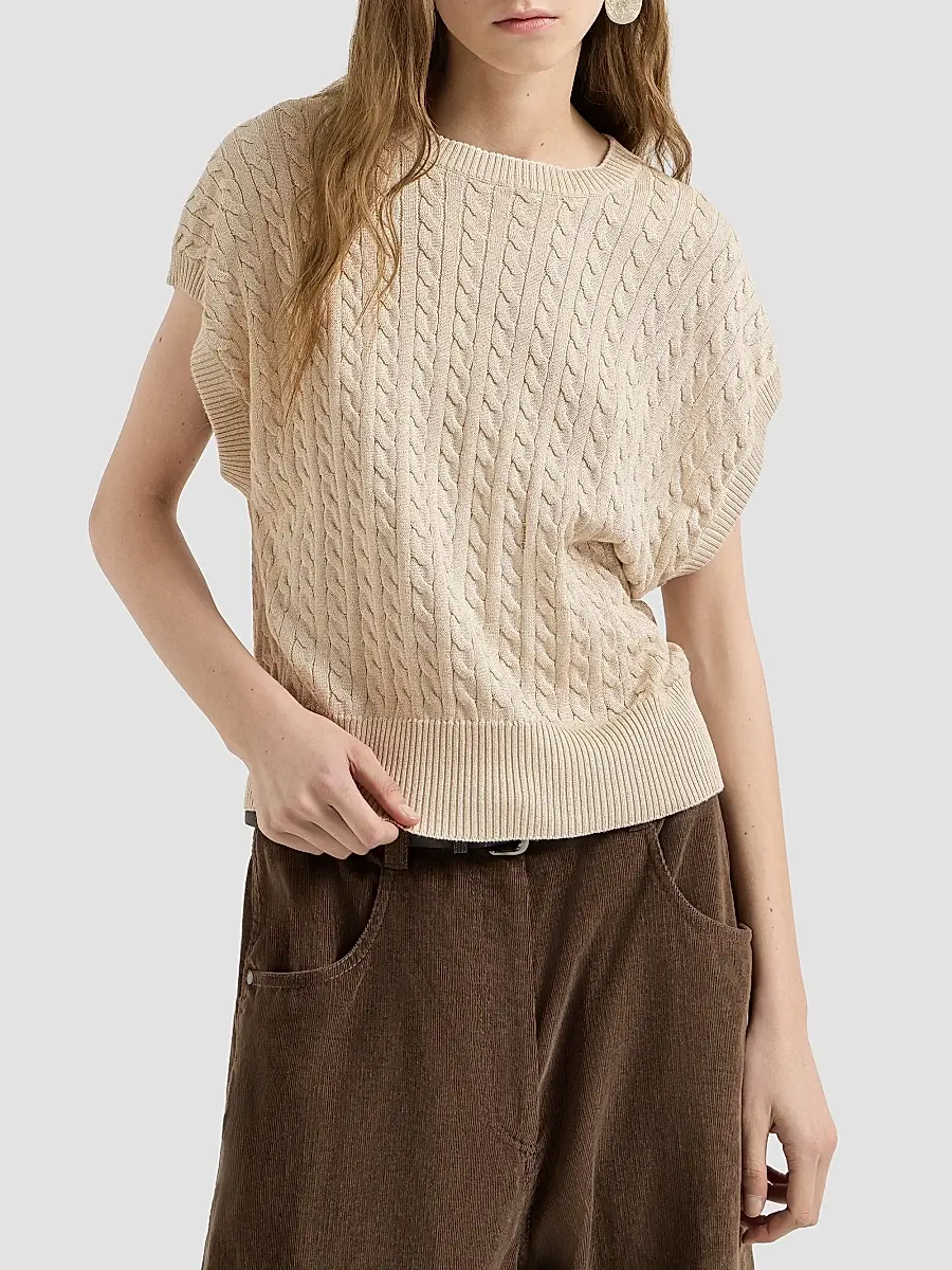 Brunello Cucinelli Women's Sparkling Cotton Cable Knit Sweater | Thumbnail 2 Brunello Cucinelli Women's Sparkling Cotton Cable Knit Sweater | Thumbnail 2