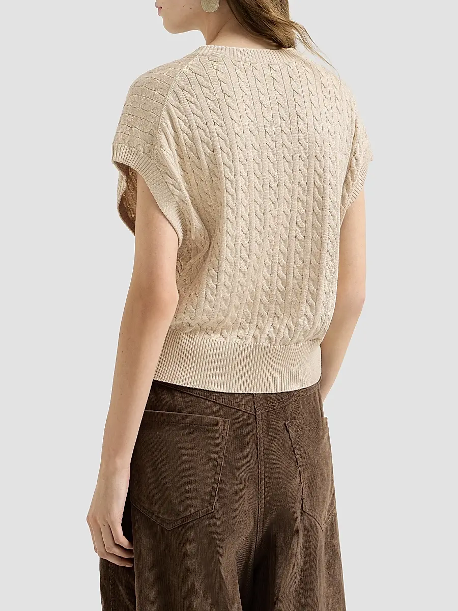 Brunello Cucinelli Women's Sparkling Cotton Cable Knit Sweater | Thumbnail 3 Brunello Cucinelli Women's Sparkling Cotton Cable Knit Sweater | Thumbnail 3