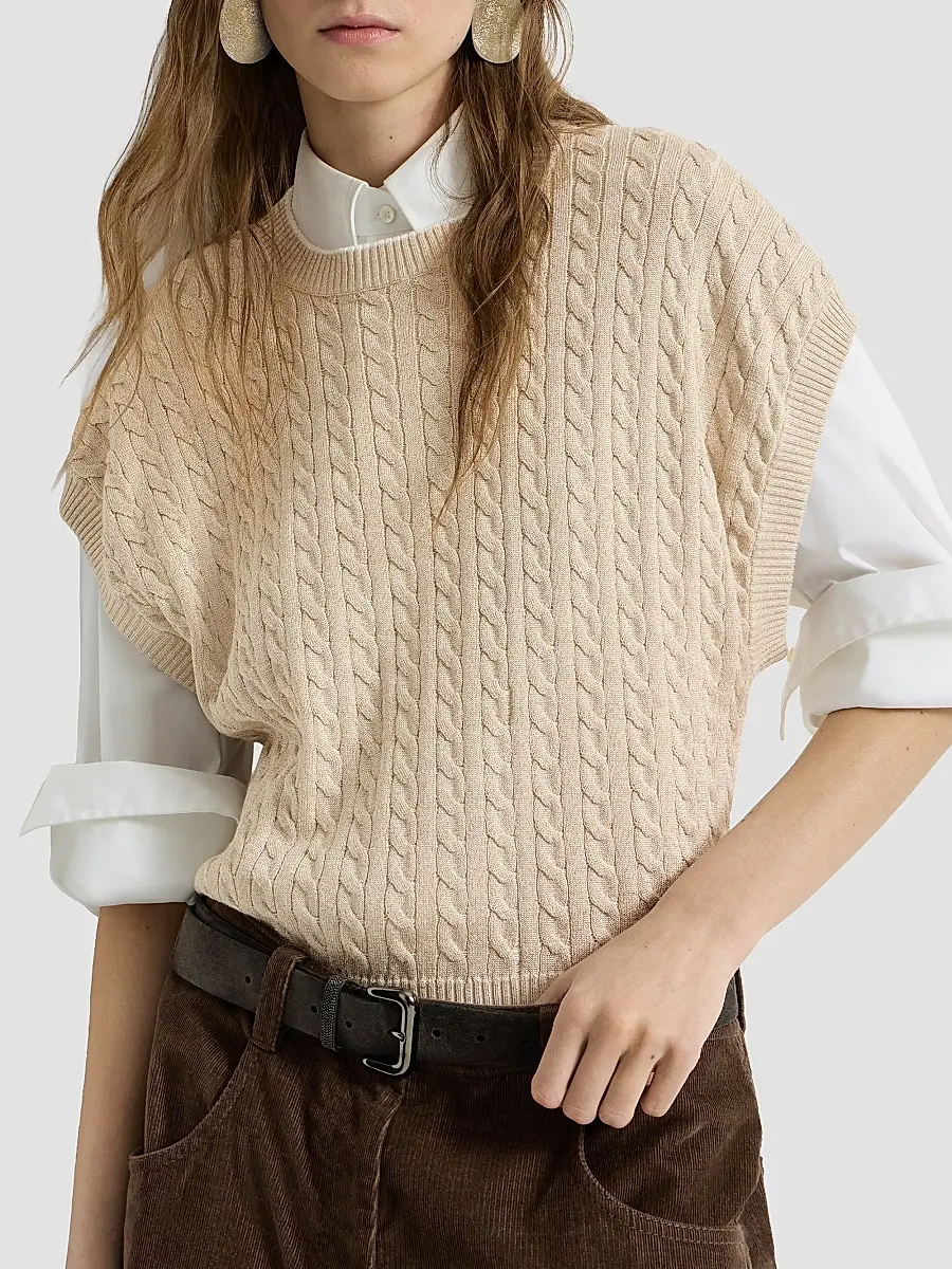 Brunello Cucinelli Women's Sparkling Cotton Cable Knit Sweater | Thumbnail 4 Brunello Cucinelli Women's Sparkling Cotton Cable Knit Sweater | Thumbnail 4