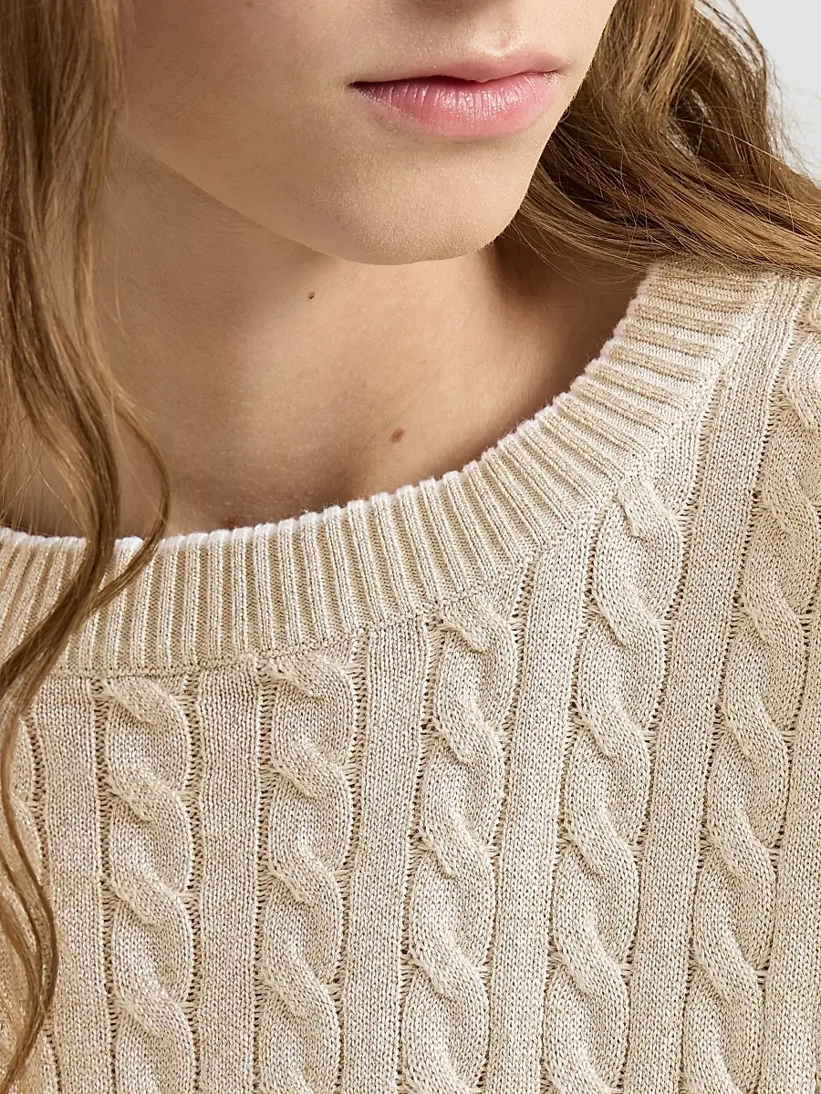 Brunello Cucinelli Women's Sparkling Cotton Cable Knit Sweater | Thumbnail 5 Brunello Cucinelli Women's Sparkling Cotton Cable Knit Sweater | Thumbnail 5