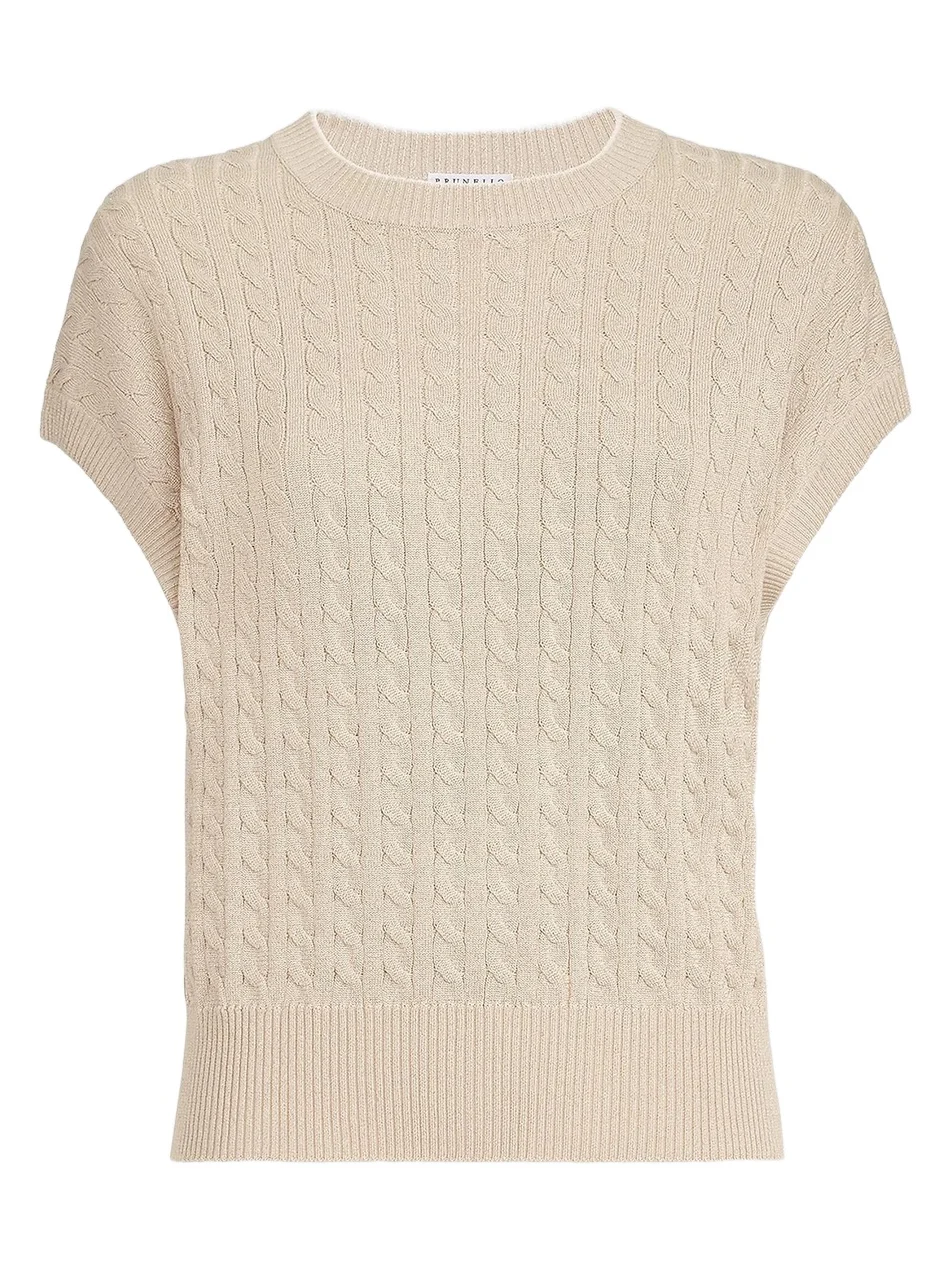 Brunello Cucinelli Women's Sparkling Cotton Cable Knit Sweater