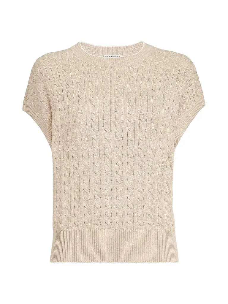 Brunello Cucinelli Women's Sparkling Cotton Cable Knit Sweater - Sand | Image 1 Brunello Cucinelli Women's Sparkling Cotton Cable Knit Sweater - Sand | Image 1