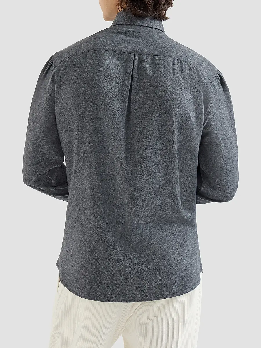 Brunello Cucinelli Men's Stretch Cotton Chevron Flannel Shirt with Spread Collar | Thumbnail 3