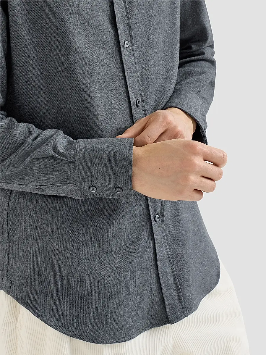 Brunello Cucinelli Men's Stretch Cotton Chevron Flannel Shirt with Spread Collar | Thumbnail 5