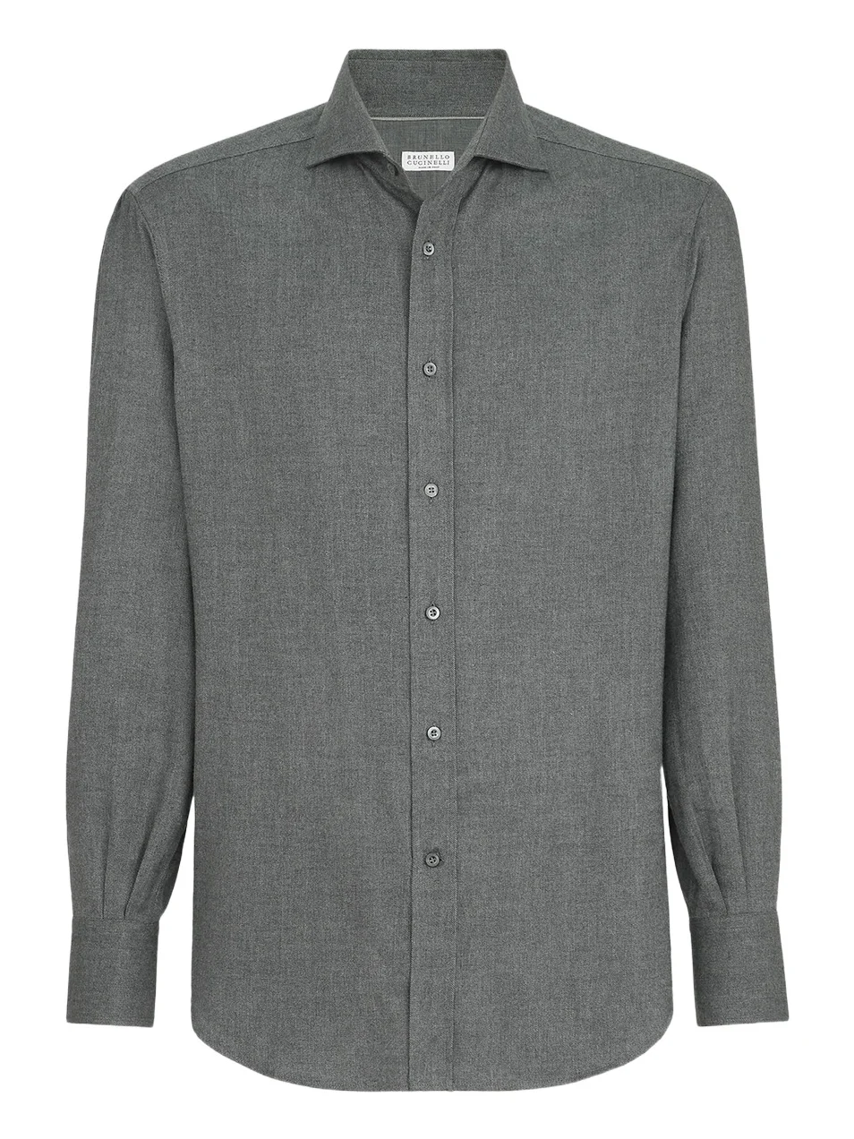 Brunello Cucinelli Men's Stretch Cotton Chevron Flannel Shirt with Spread Collar - Dark Grey